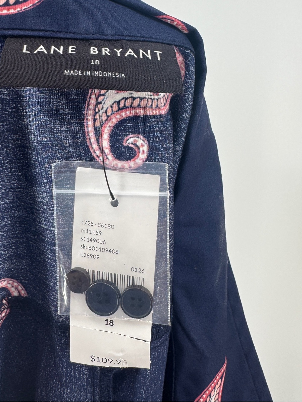 Lane Bryant Navy and Pink Paisley Midi Shirt Dress 0063 - Picture 2 of 3